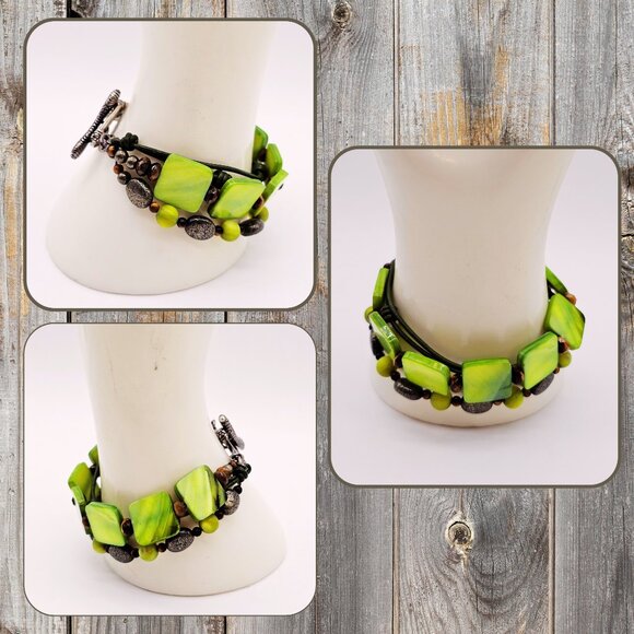 Silpada B1132 Green Mother of Pearl Multi-Strand Bracelet Sterling Silver